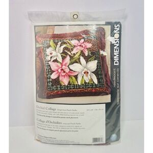 Dimensions Needlepoint Kit Orchid Collage 14x14 Picture or Pillow Vintage Floral